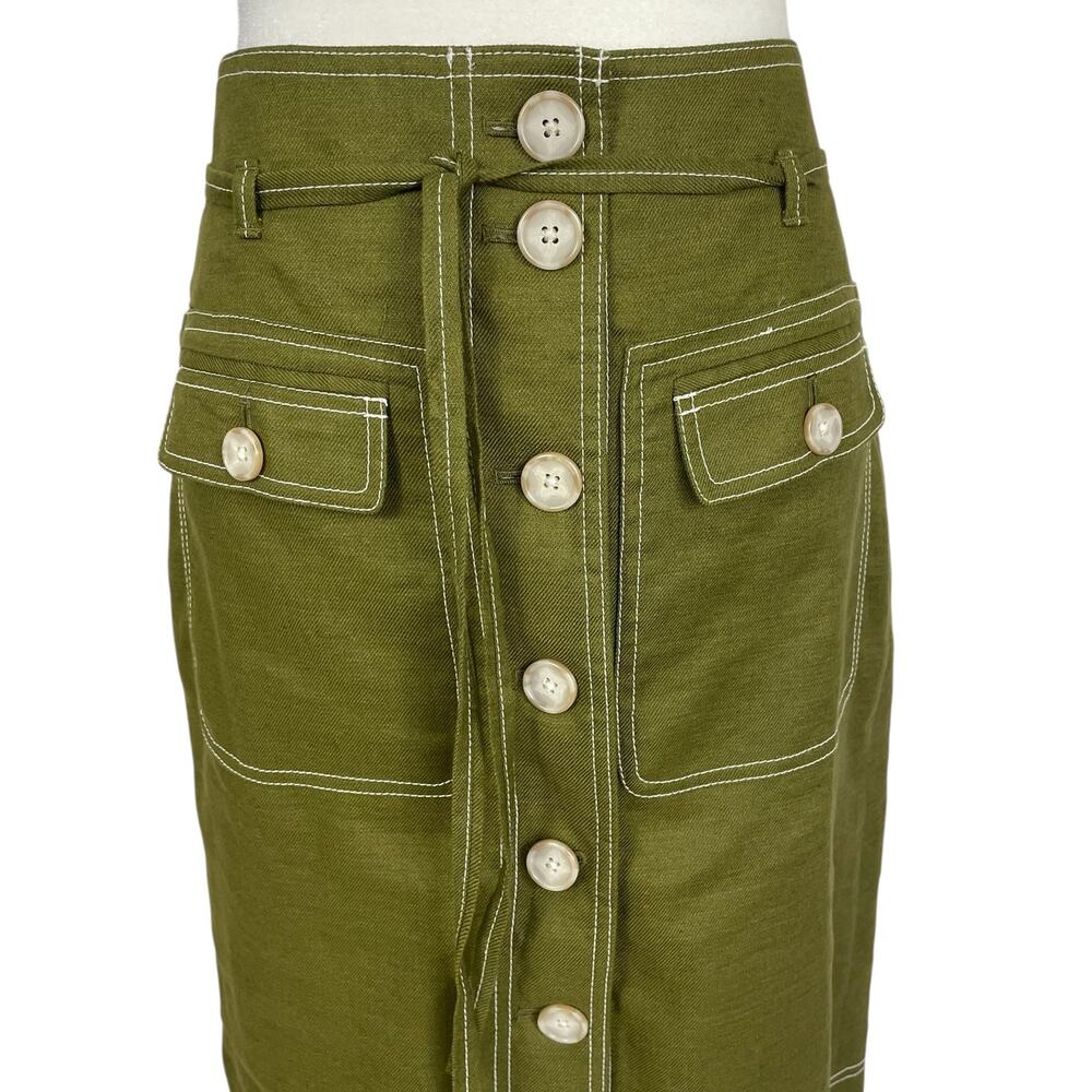 J.Crew Linen Blend Button Front A-Line Skirt Green Sz 6T Classic Preppy Chic - Picture 2 of 13